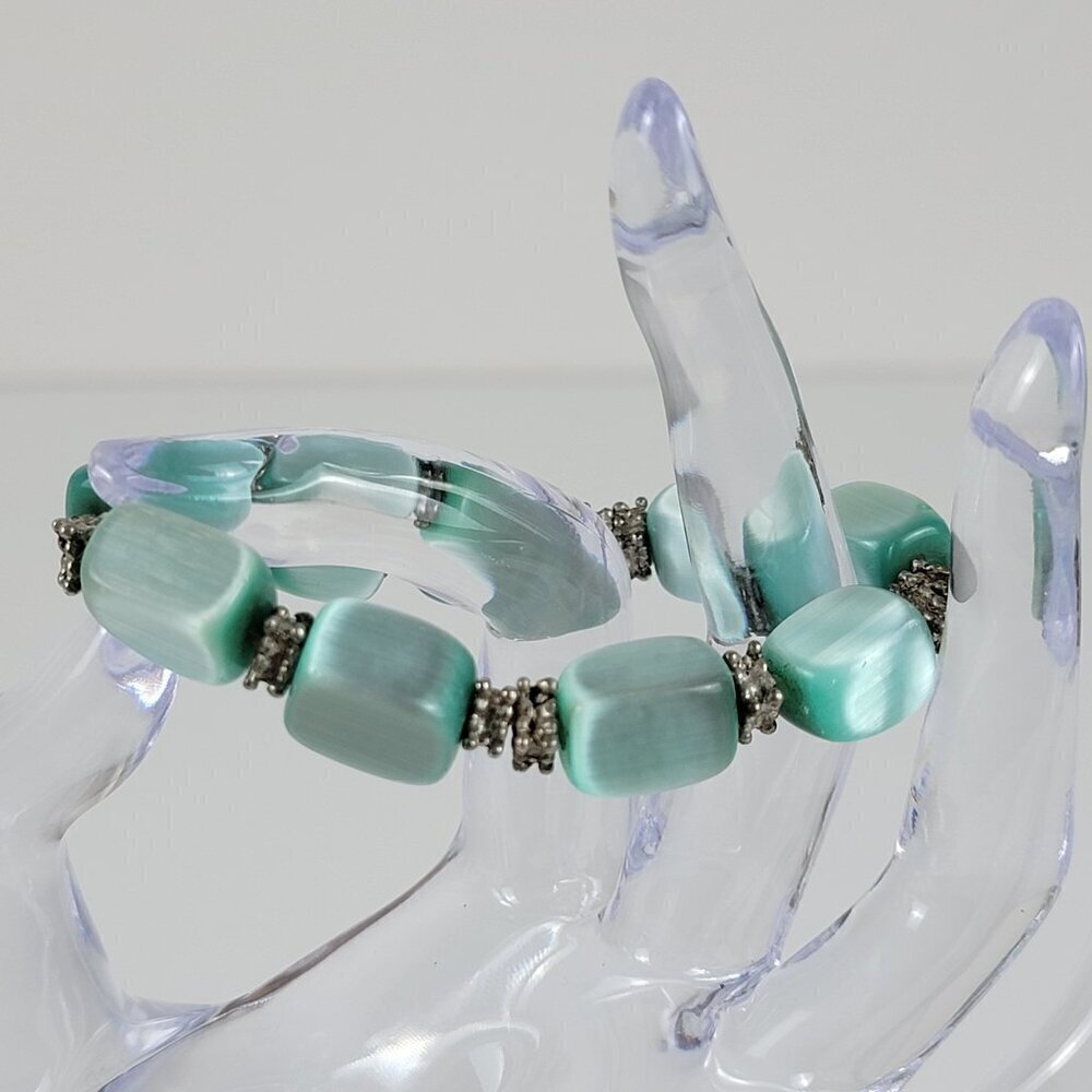 Vintage Green Moonglow Stone Stretch Bracelet 6" Expandable